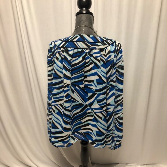 ana Blouse Womens Size XL Blue Black Gray Lined Sheer Long Sleeves Top Office - Picture 4 of 6